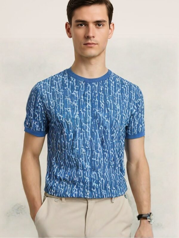 T-Men's Blue Abstract Print Cotton T-Shirt - Blue