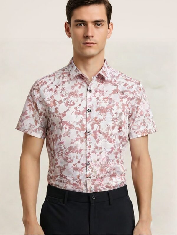 Men’s Short Sleeve Floral Print Shirt - light cream