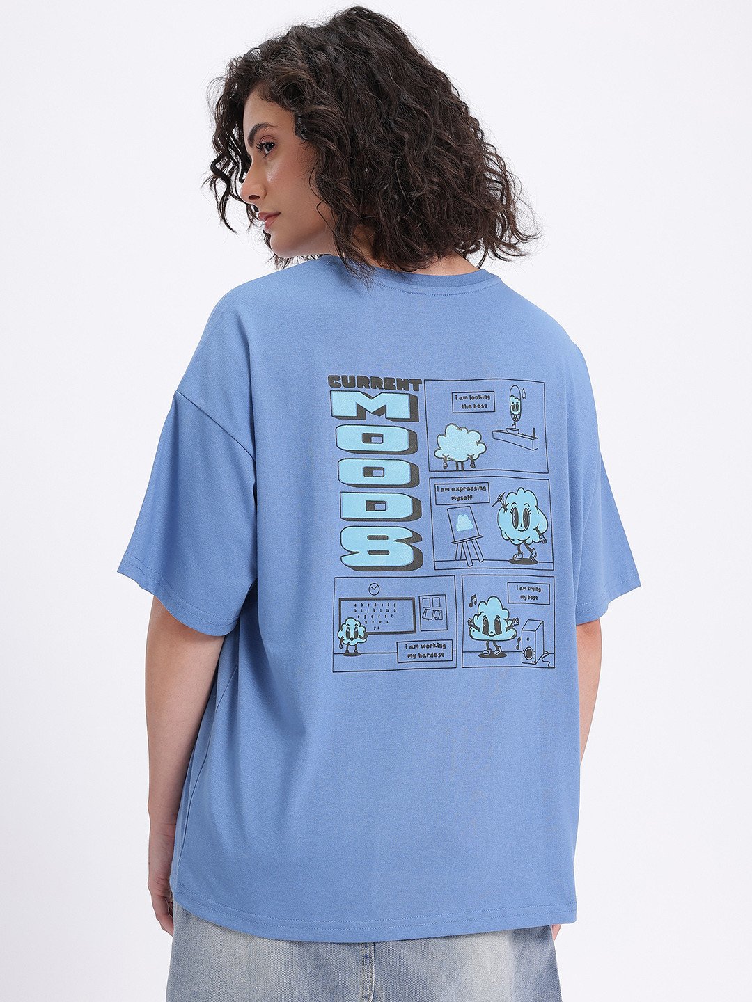 Women’s Oversized Blue Graphic T-Shirt – Back Print Casual Tee - Image 5