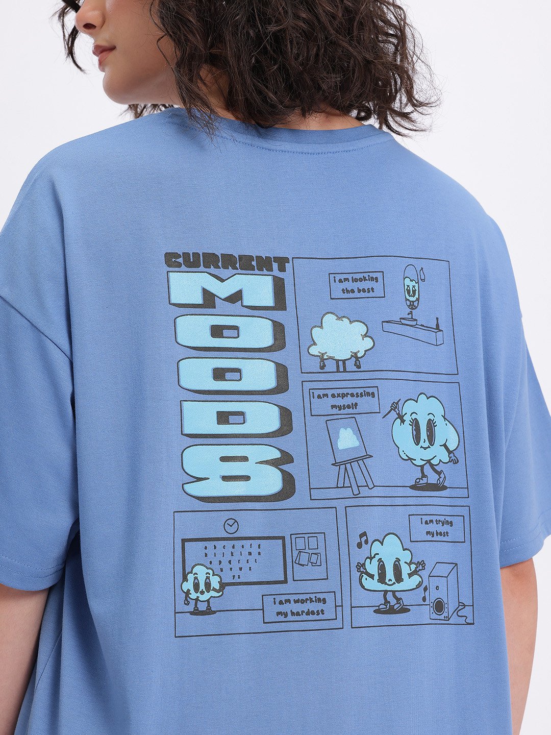 Women’s Oversized Blue Graphic T-Shirt – Back Print Casual Tee - Image 7